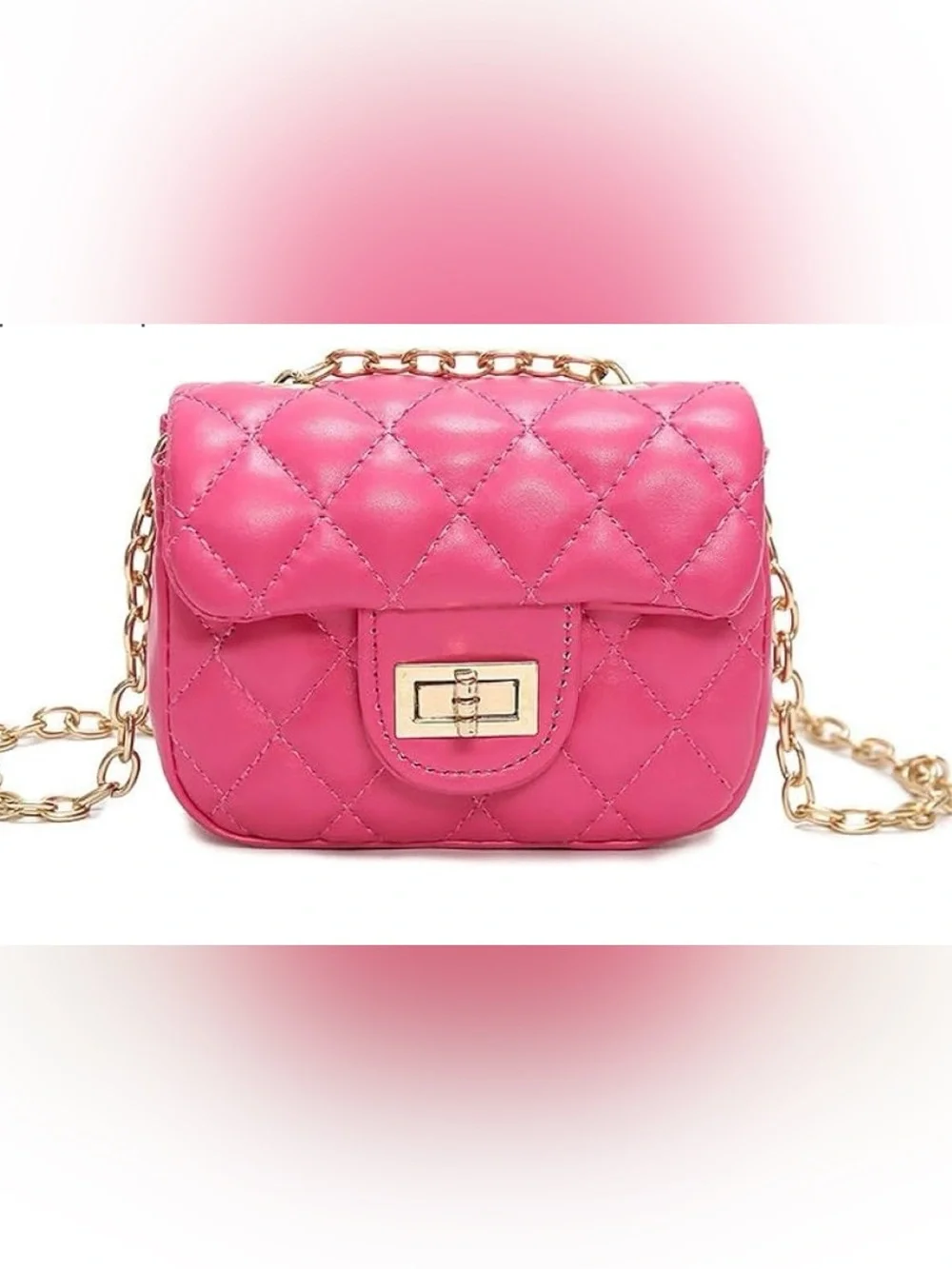 Girls Quilted Pink Mini Crossbody Bag with Gold Chain
